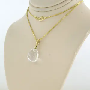 14k geel gouden collier met hanger bezet met druppel vormig berg kristal kopen? Bied vanaf 120!