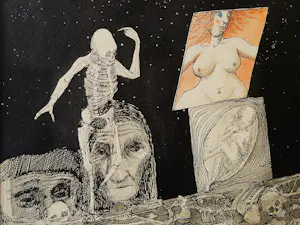 Hans Almekinders - Bijzondere gemengde techniek (inkt, aquarel, sepia) "Levensloop" kopen? Bied vanaf 41!
