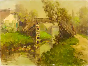 Jan Simon Knikker (jr.) - Olieverf op doek, Bruggetjes in Giethoorn verkocht voor € 85!