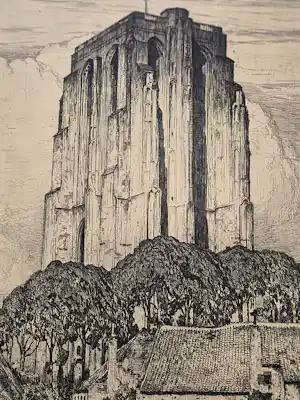 Eugene Lucker - Grote in 1918 gemaakte Ets "Sint-Lievensmonstertoren Zierikzee" gesigneerd kopen? Bied vanaf 38!