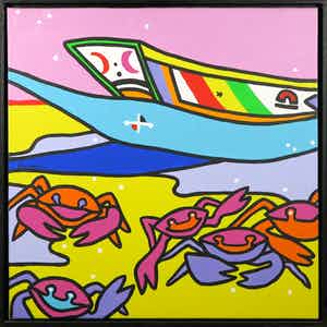 Shunyam - Acryl op doek, Beach Friends - Ingelijst verkocht voor € 100!