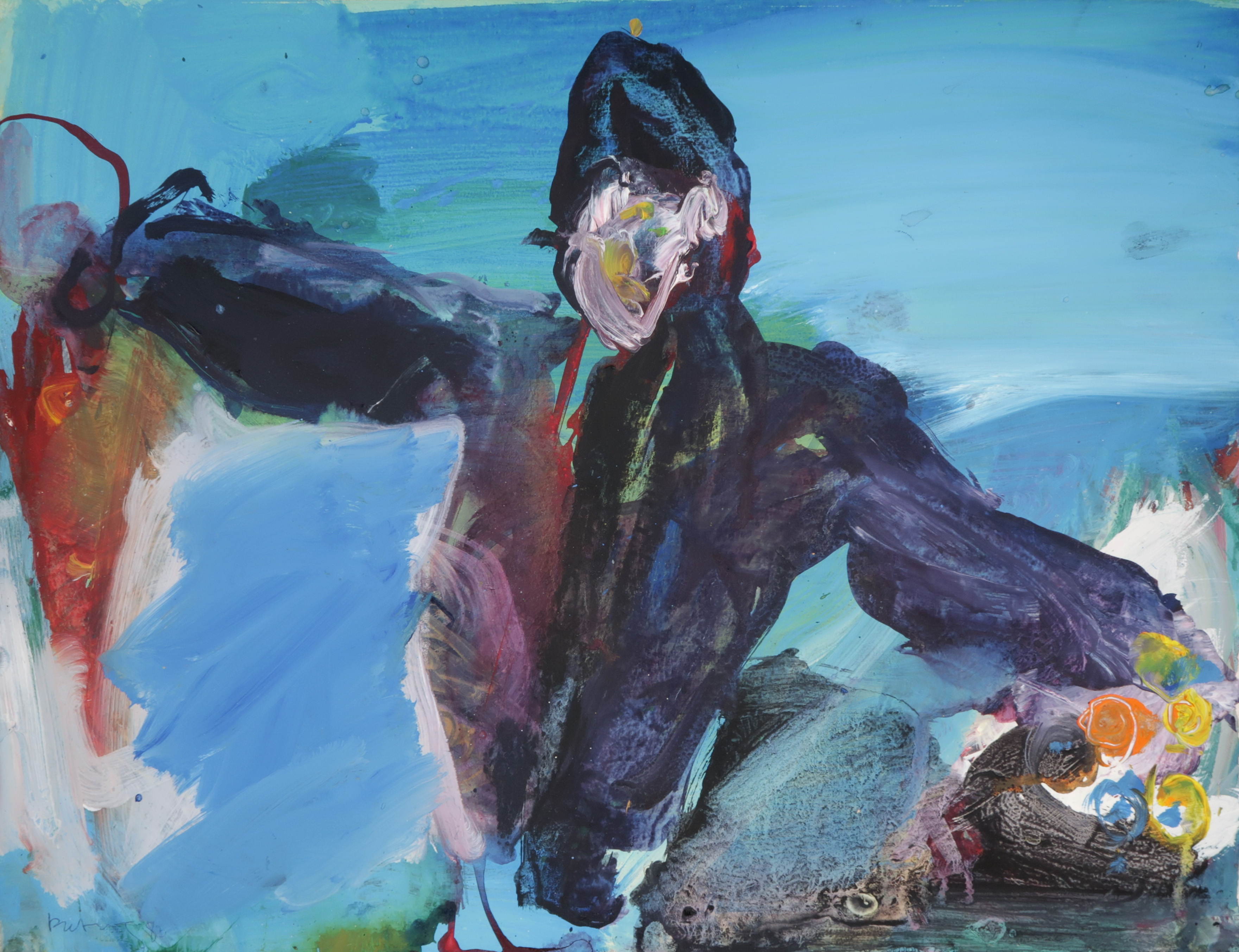 Piet Vos - Acryl op papier, Zonder titel verkocht voor € 50!