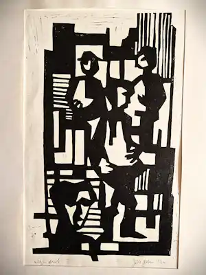 Jelle Otter - Groninger kunstenaar en graficus - linosnede "mannen" - eigen druk - 1964 verkocht voor € 48!