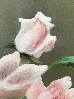 Niet of onleesbaar gesigneerd - Schilderij roze rozen in vaas, gemengde techniek, gesigneerd kopen? Bied vanaf 1!