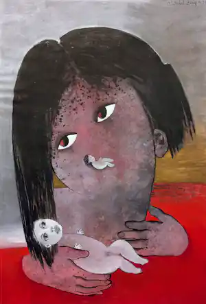 Ans Wortel - Onuitsprekelijk lief, gouache (groot) verkocht voor € 375!