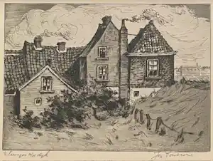 Johan Ponsioen - Huisjes aan de Dijk ( Echteldse Dijk ) - Ets verkocht voor € 64!