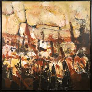 Frans Nicolai - Gemengde techniek op doek, Abstracte compositie - Ingelijst verkocht voor € 100!
