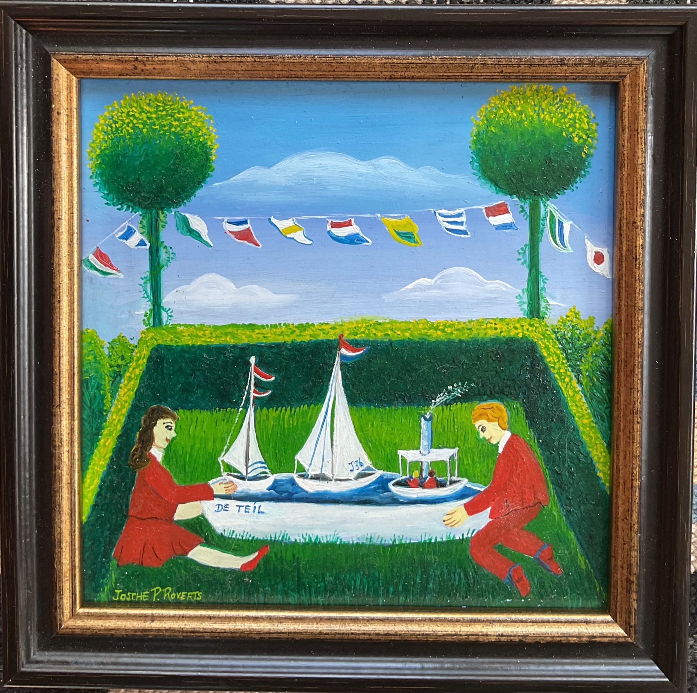 Josche Roverts - Schilderij olieverf, Spelevaren, gesigneerd kopen? Bied vanaf 50!