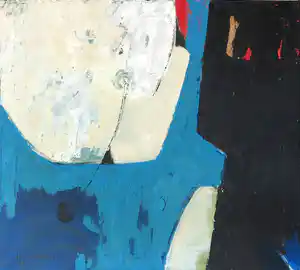 Jos Schimmer - Olieverf op doek, Ruimte in blauw en zwart (Groot) verkocht voor € 53!
