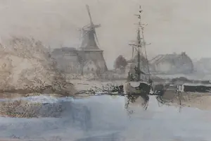Jose Calsina - Aquarel, In het zicht van de haven - Ingelijst kopen? Bied vanaf 30!