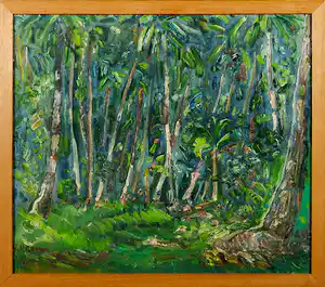 Herman Gouwe - Olieverf op doek, Landschap met bomen - Ingelijst verkocht voor € 110!