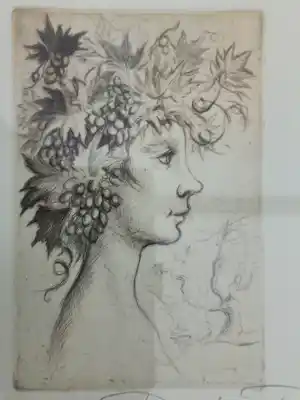 Roland Devolder - Portret van vrouw gekroond met bladeren en druiven kopen? Bied vanaf 40!