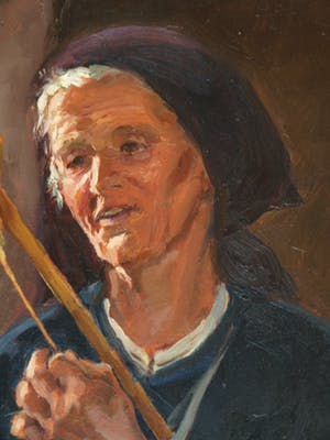 Niet of onleesbaar gesigneerd - Olieverf op doek, “Vecchia che fila” (Spinnende oude vrouw) - Italië kopen? Bied vanaf 1!