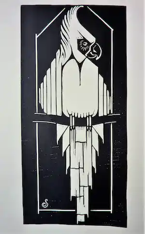 Jan Schonk - Houtsnede Kaketoe 1927 verkocht voor € 45!
