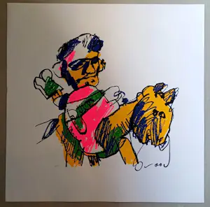 Herman Brood - zeefdruk: man te paard kopen? Bied vanaf 450!