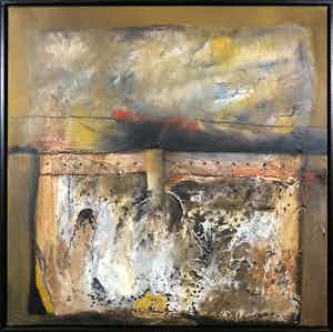 Frans Nicolai - Acryl op doek, Bruin en wit - Ingelijst verkocht voor € 82!