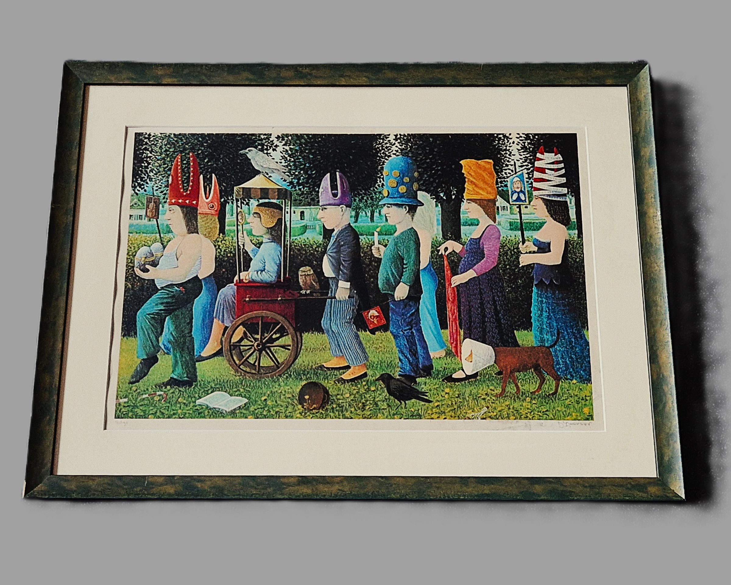 Dolf Zwerver - grote kleuren lithografie "de Optocht" gelimt. oplage (190) - prima ingelijst kopen? Bied vanaf 79!