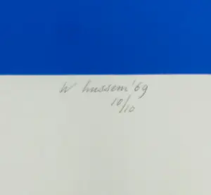 Willem Hussem - Zeefdruk, Compositie met gekruiste lijnen in blauw - Ingelijst kopen? Bied vanaf 140!