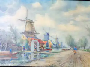 Henri Seghers - ZUID-HOLLANDS MOLENLANDSCHAP / ORIGINEEL WERK / 79x112cm / KADER / SIG verkocht voor € 305!