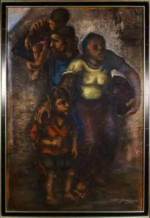 Berry Brugman - Pastel op papier, De vluchtelingen - Ingelijst (Groot) verkocht voor € 130!