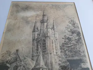Willem Gerard Hofker - Ets, Prinsenhof en Oude Kerk te Delft kopen? Bied vanaf 35!