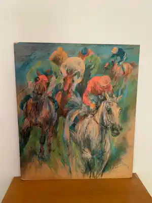 Piet Klaasse - Paardenrace - gemengde techniek met schetsen op achterzijde kopen? Bied vanaf 30!