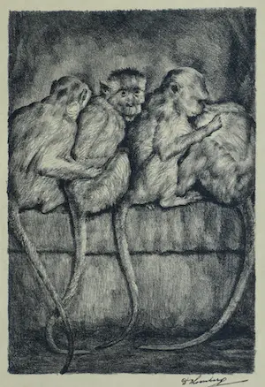Dirk Homberg - Litho , “Aapjes” – ca 1935 kopen? Bied vanaf 10!