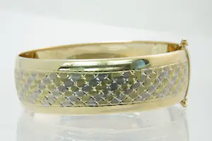 20- Brede, mooi bewerkte 14 karaats gouden bi-color armband - gekeurd kopen? Bied vanaf 570!