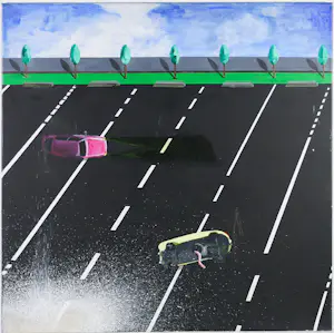 Paul Nassenstein - Acryl op doek, Crash I (Landschap met 2 autoos) kopen? Bied vanaf 175!