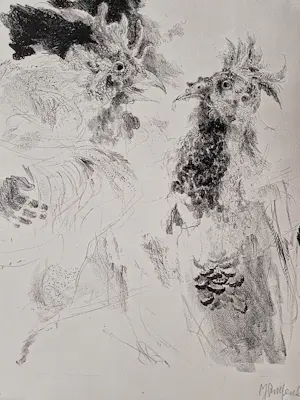 Jan Mensinga - in zeer kleine oplage (7) gemaakte monochrome lithografie "hanengevecht" kopen? Bied vanaf 35!