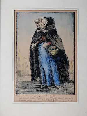Albert Goethals - E.A. Brugs Vrouwtje, vermoedelijk met de hand bijgekleurd met dedicatie kopen? Bied vanaf 50!