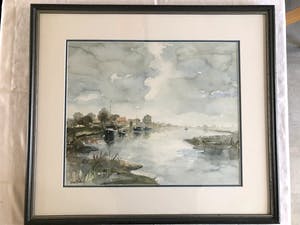 Jan Koning - Rivierlandschap - Aquarel, Ingelijst kopen? Bied vanaf 65!