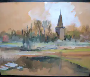 Theo Swagemakers - dorpsgezicht met kerk verkocht voor € 120!