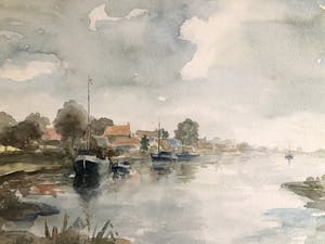 Jan Koning - Rivierlandschap - Aquarel, Ingelijst kopen? Bied vanaf 65!