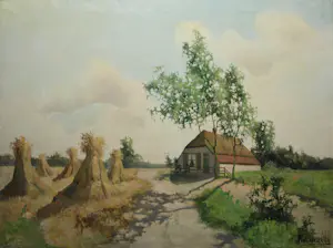 Paul van der Ven - Olieverf op doek , Landschap met boerderij kopen? Bied vanaf 80!