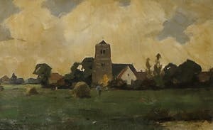 Niet of onleesbaar gesigneerd - Olieverf op paneel, Dorpsgezicht - Ingelijst kopen? Bied vanaf 1!
