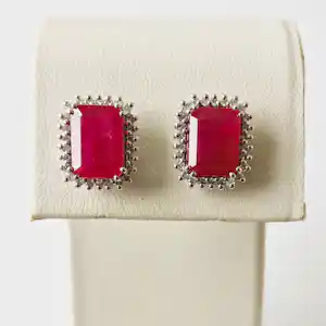 Oorbellen met robijn en diamant kopen? Bied vanaf 1400!