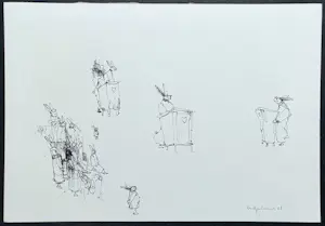 Dirkje Kuik - Konijnenschool, inkttekening kopen? Bied vanaf 150!