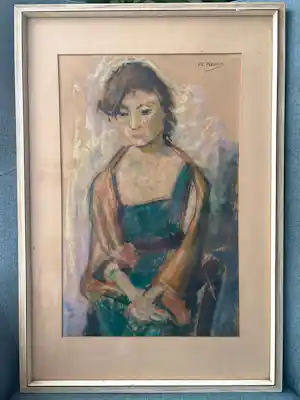Piet Kloes - Dame in blauw en oker verkocht voor € 125!