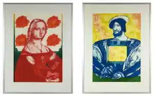 Eliza Kopec - Set van twee mooie etsen / aquatints, A man with a view + Rode vrouw - Ingelijst verkocht voor € 130!