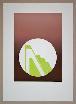 Friedrich Geiler - Concrete-constructieve composie - 1974 - Originele linoleumsnede, handgesigneerd kopen? Bied vanaf 60!