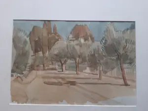 Hans Olsthoorn - Aquarel, Olijfboom en Cypressen. kopen? Bied vanaf 40!