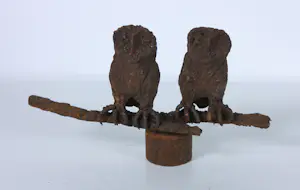 Paul Beckers - Drie sculpturen van ijzer en terracotta, Vogels (Ibis, Oehoe en uiltjes) + boek! kopen? Bied vanaf 80!
