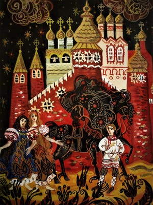 Niet of onleesbaar gesigneerd - Expressionistisch Russisch Aquarel "figuren voor Kathedraal" gesigneerd kopen? Bied vanaf 1!