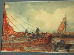 Wim Bos - Gemengde Techniek - Vissersboten op Zee kopen? Bied vanaf 65!