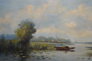 Niet of onleesbaar gesigneerd - Klein (20ste eeuw) - Hollands rivierenlandschap kopen? Bied vanaf 10!
