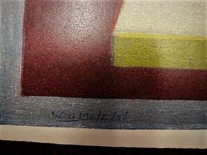 Wim Motz - Bijzondere 1956 geometrische Lithografie "Haven Rotterdam met tanker" handgesign kopen? Bied vanaf 45!