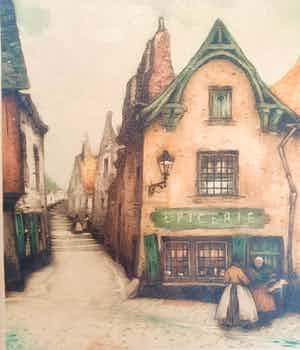 Jef Codron - Epicerie à Bruxelles (groot formaat in luxe lijst) verkocht voor € 35!