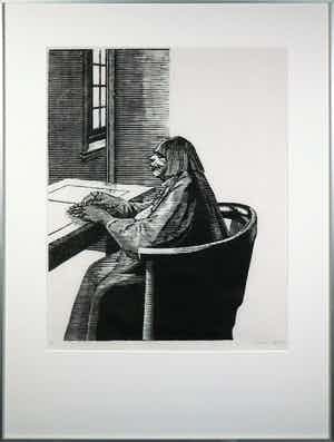 Herman Gordijn - Houtsnede, Lida aan tafel - Ingelijst (Groot) verkocht voor € 50!