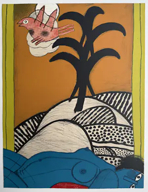 Corneille - handgesigneerde kleurenlitho | 'Nu bleu sous un oiseau' | 1989 kopen? Bied vanaf 350!